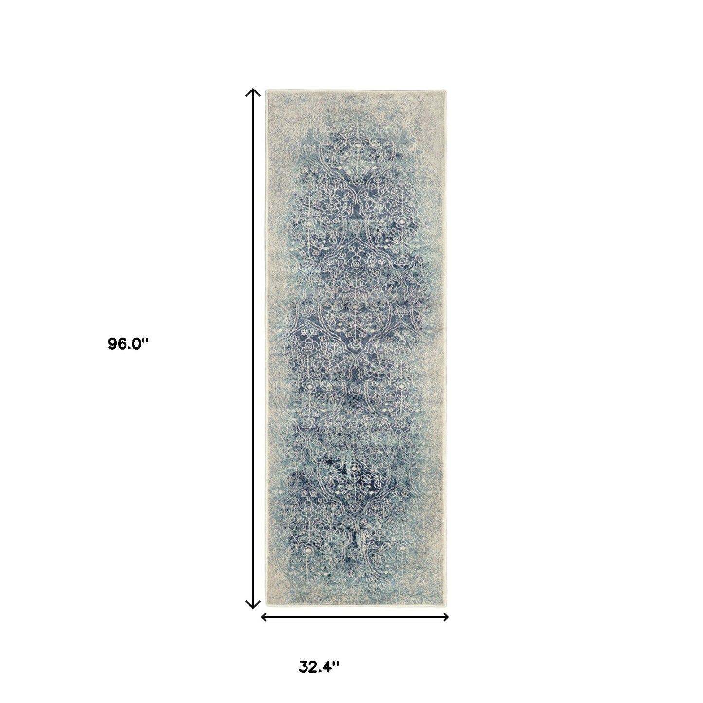 8' Navy Blue Medallion Stain Resistant Runner Rug