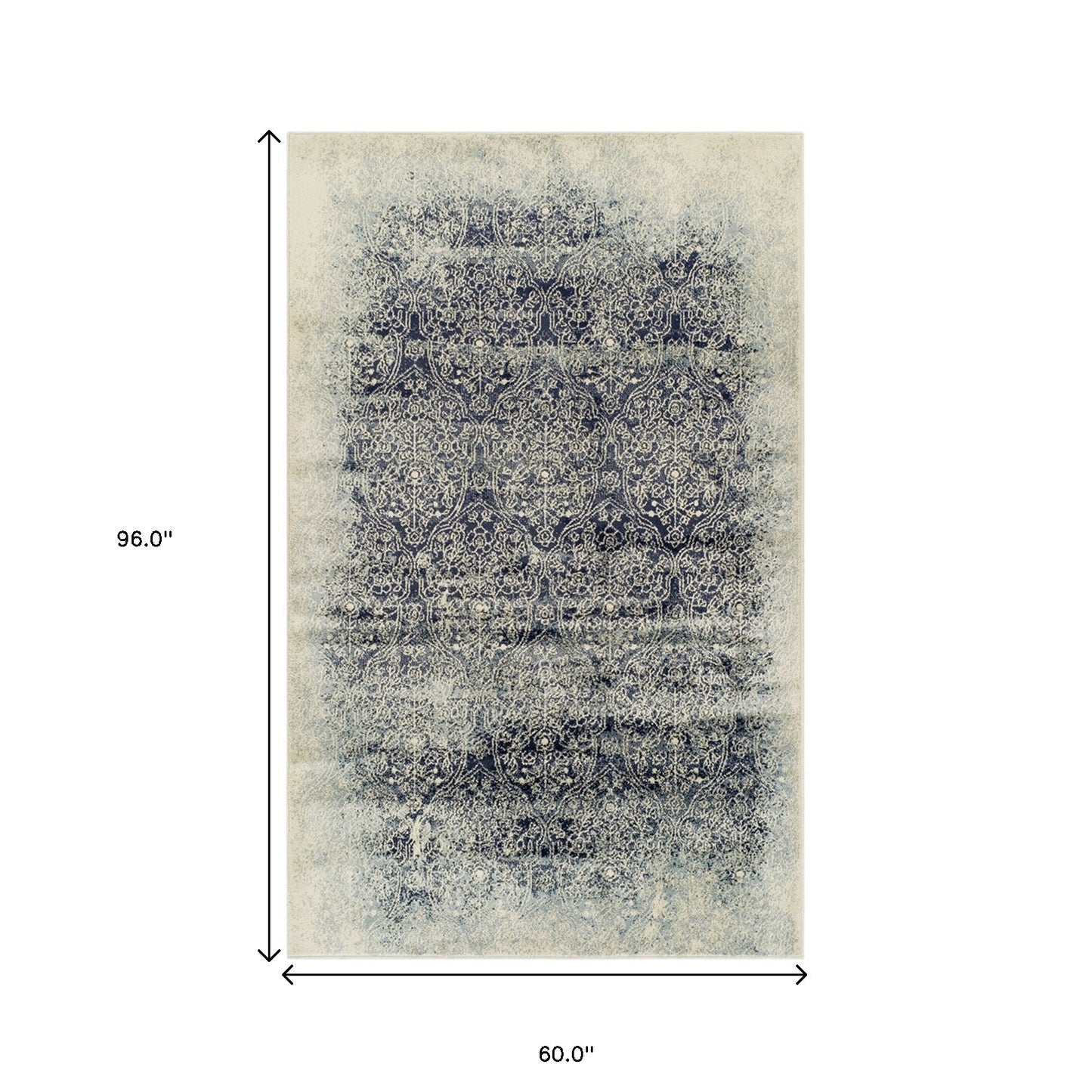 5' X 8' Navy Blue Medallion Stain Resistant Area Rug