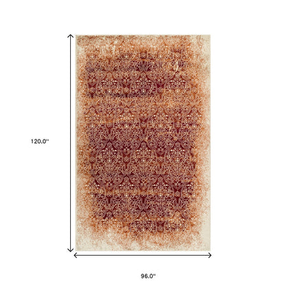 8' X 10' Orange Medallion Stain Resistant Area Rug