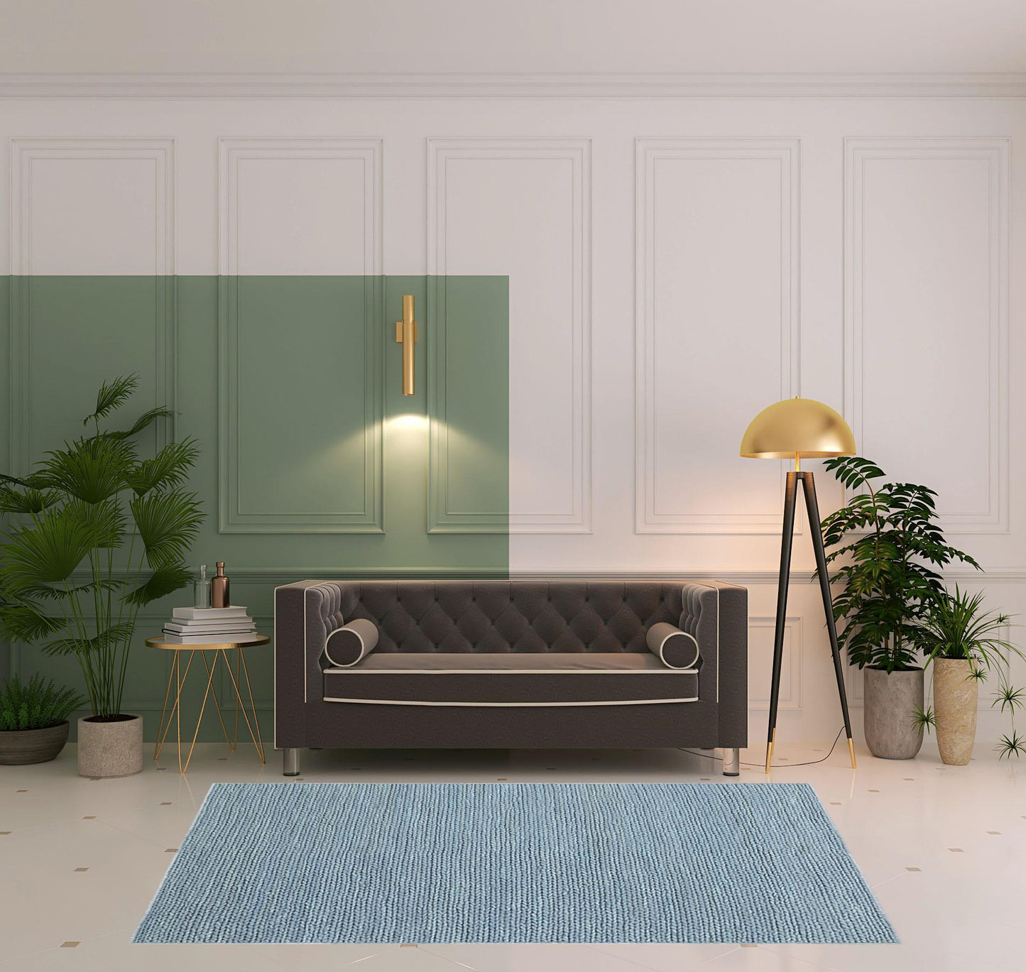 5' X 8' Light Blue Wool Handmade Stain Resistant Area Rug