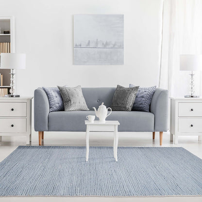 8' X 10' Light Blue Wool Handmade Stain Resistant Area Rug