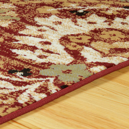 8' Red Gold And Olive Floral Stain Resistant Runner Rug