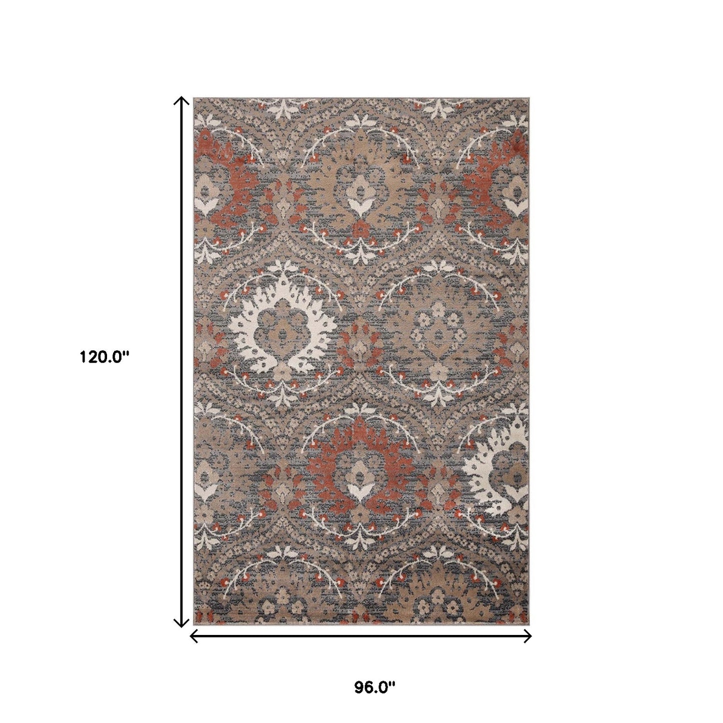 8' X 10' Rust Floral Stain Resistant Area Rug