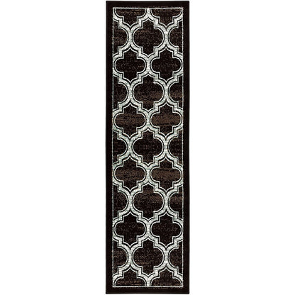 8' Black Geometric Stain Resistant Runner Rug