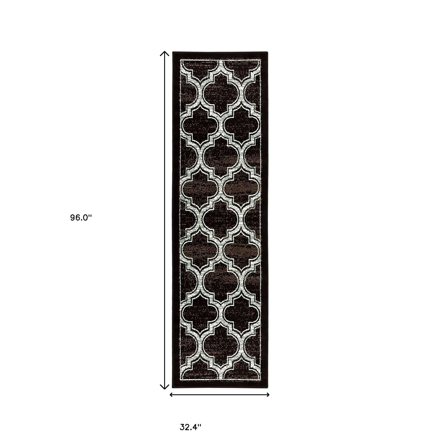 8' Black Geometric Stain Resistant Runner Rug