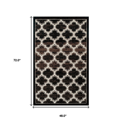 4' X 6' Black Geometric Stain Resistant Area Rug