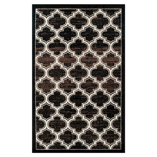 5' X 8' Black Geometric Stain Resistant Area Rug