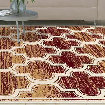 8' X 10' Brick And Gold Geometric Stain Resistant Area Rug