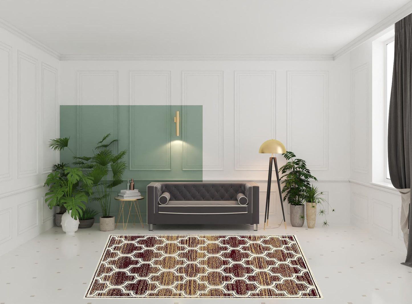 8' X 10' Brick And Gold Geometric Stain Resistant Area Rug