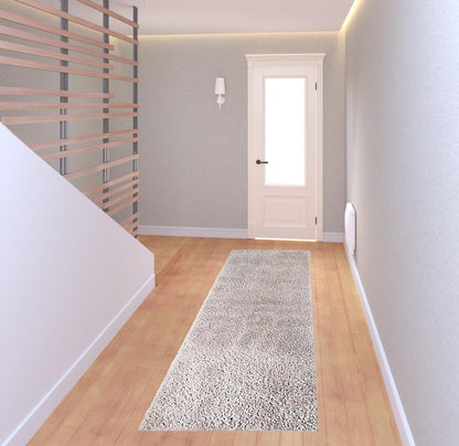 8' Beige Shag Stain Resistant Runner Rug