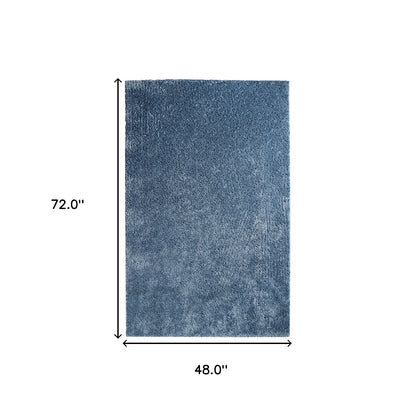 4' X 6' Blue Shag Stain Resistant Area Rug