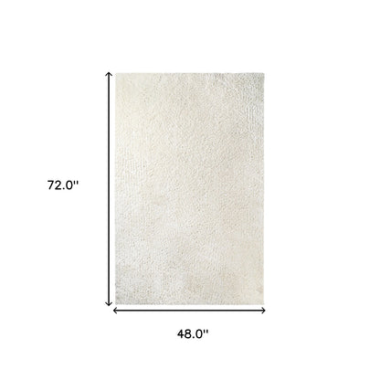 4' X 6' Ivory Shag Stain Resistant Area Rug