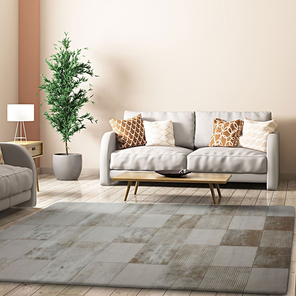 5' X 8' Beige Geometric Hand Woven Stain Resistant Area Rug