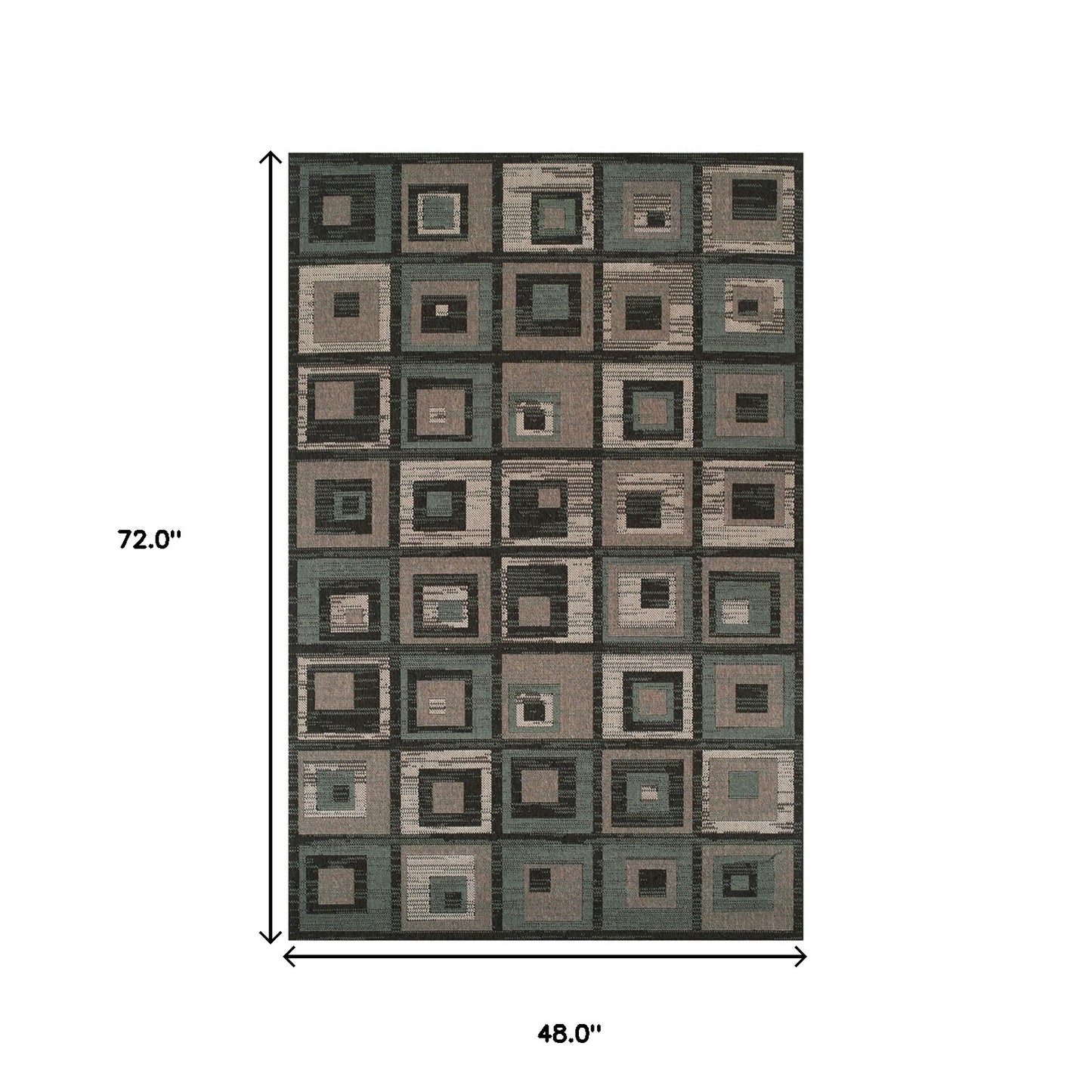 4' X 6' Color Block Beige And Teal Checkered Stain Resistant Area Rug