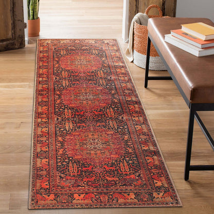 8' Brown Medallion Power Loom Runner Rug