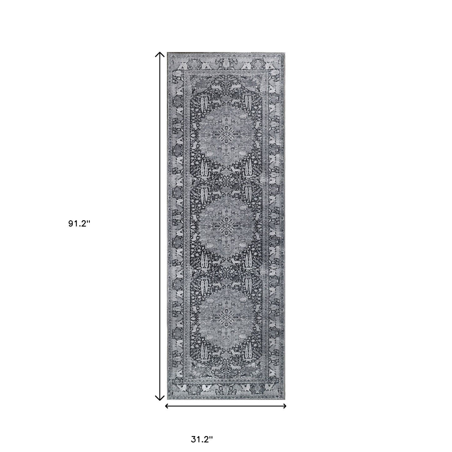 7' Brown Medallion Stain Resistant Runner Rug
