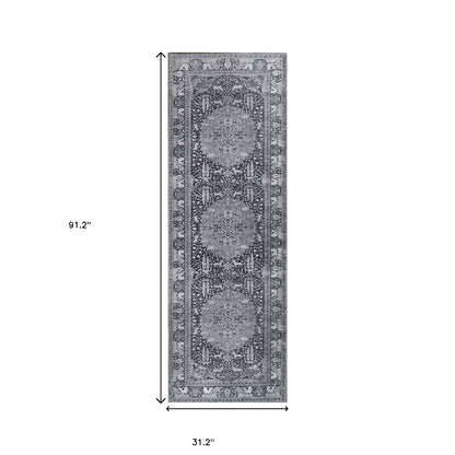 7' Brown Medallion Stain Resistant Runner Rug