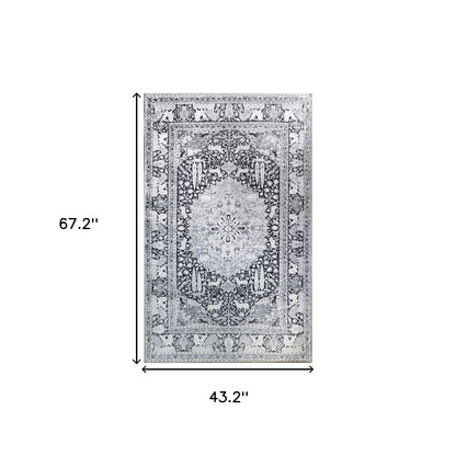 3' X 5' Charcoal Medallion Stain Resistant Area Rug