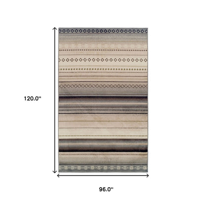 8' X 10' Gray Southwest Geometric Stain Resistant Area Rug