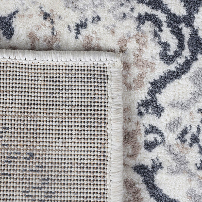 5' X 8' Ivory Geometric Medallion  Stain Resistant Area Rug