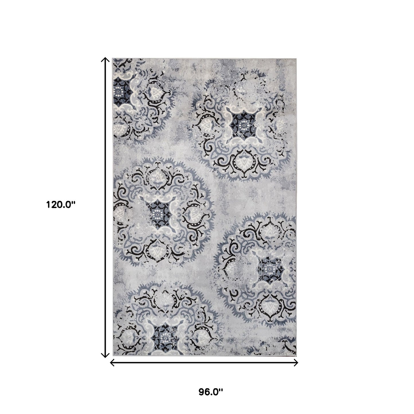 8' X 10' Silver And Gray Geometric Medallion Stain Resistant Area Rug
