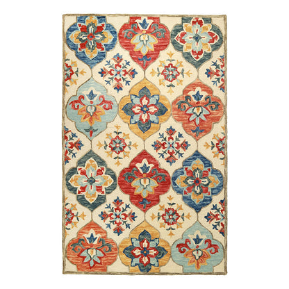 5' X 8' Cream And Rust Wool Geometric Tufted Stain Resistant Area Rug