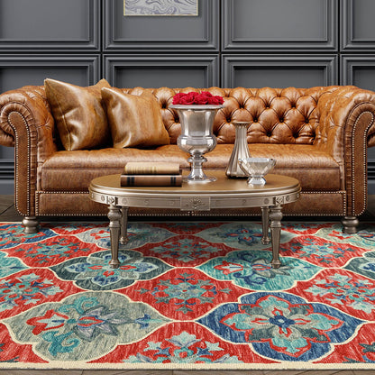 8' X 10' Blue And Rust Wool Geometric Tufted Stain Resistant Area Rug