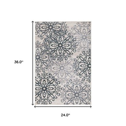 2' X 3' Oatmeal And Gray Medallion Power Loom Stain Resistant Area Rug