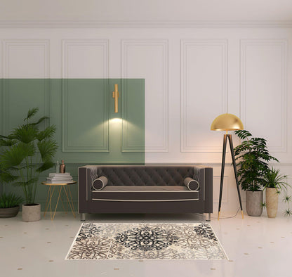 4' X 6' Tan Gray And Black Floral Medallion Stain Resistant Area Rug