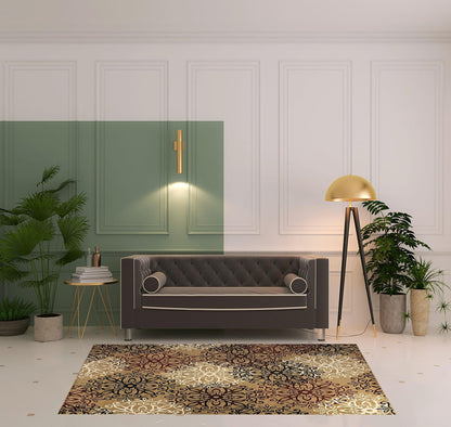 5' X 8' Gold And Gray Medallion Power Loom Stain Resistant Area Rug