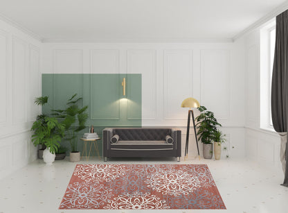 8' X 10' Ginger And Gray Medallion Power Loom Stain Resistant Area Rug