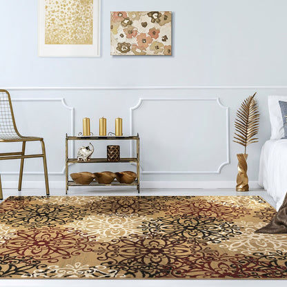 8' X 10' Gold And Gray Medallion Power Loom Stain Resistant Area Rug