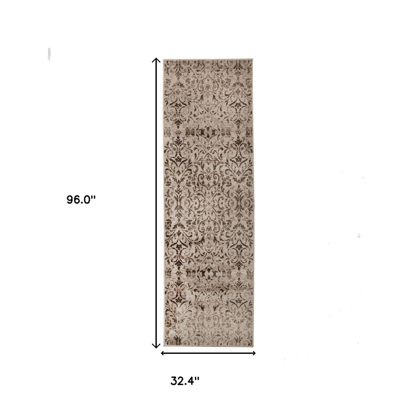 8' Bronze Floral Vines Power Loom Stain Resistant Runner Rug