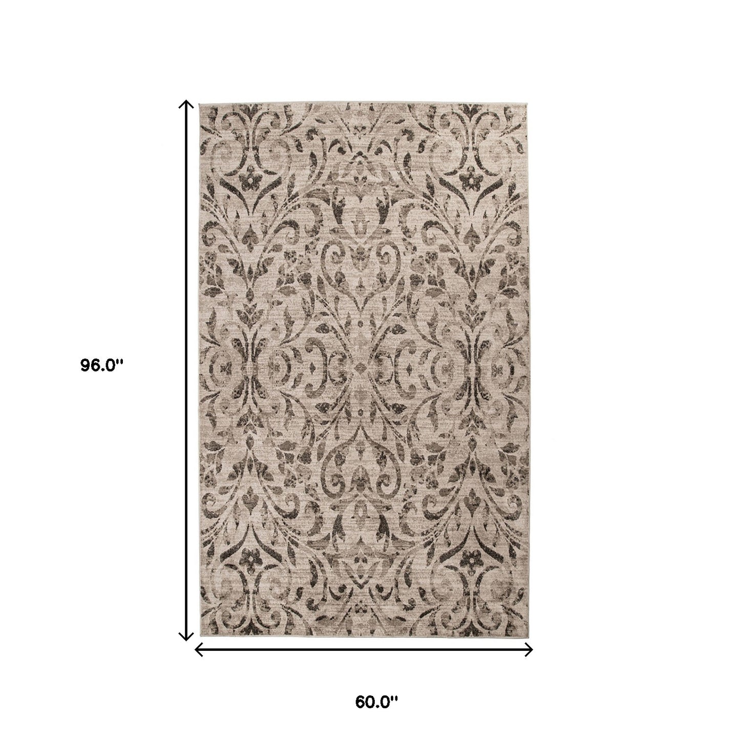 5' X 8' Bronze Floral Vines Power Loom Stain Resistant Area Rug