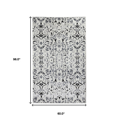 5' X 8' Platinum Floral Vines Power Loom Stain Resistant Area Rug