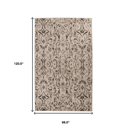 8' X 10' Bronze Floral Vines Power Loom Stain Resistant Area Rug