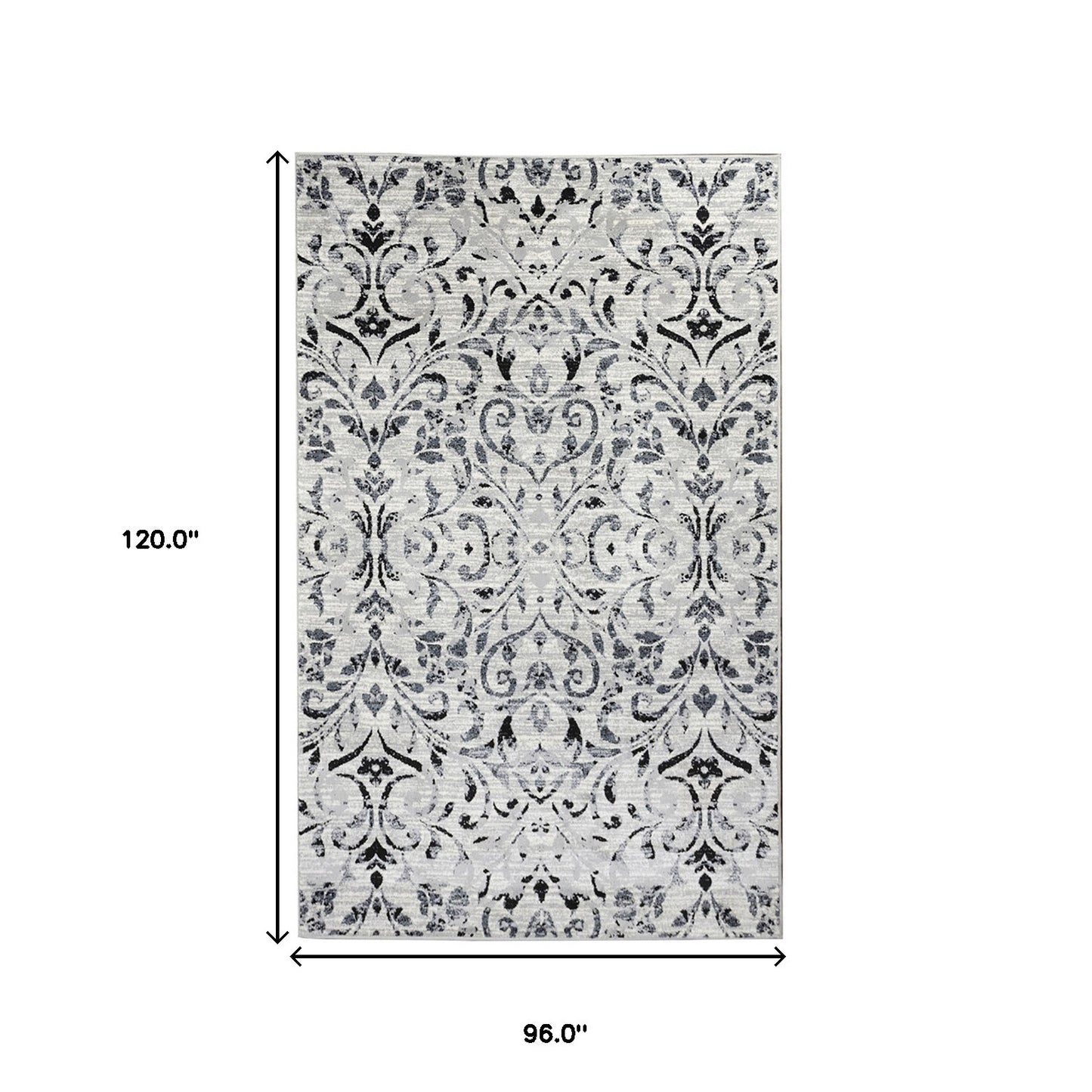 8' X 10' Platinum Floral Vines Power Loom Stain Resistant Area Rug