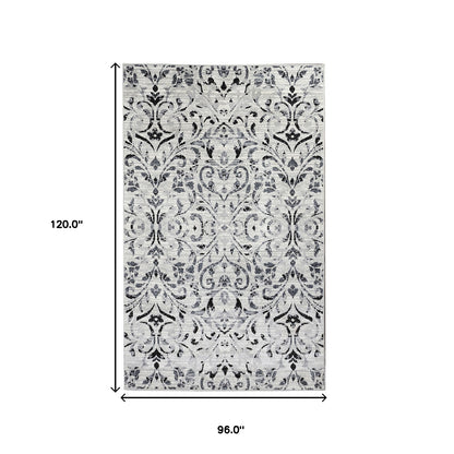 8' X 10' Platinum Floral Vines Power Loom Stain Resistant Area Rug