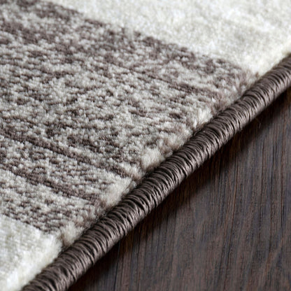 8' Beige Geometric Power Loom Stain Resistant Runner Rug