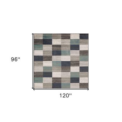Blue And Gray Geometric Power Loom Stain Resistant Area Rug