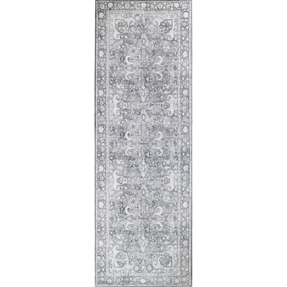 8' Charcoal Medallion Power Loom Stain Resistant Runner Rug