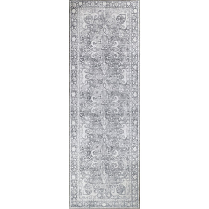8' Charcoal Medallion Power Loom Stain Resistant Runner Rug