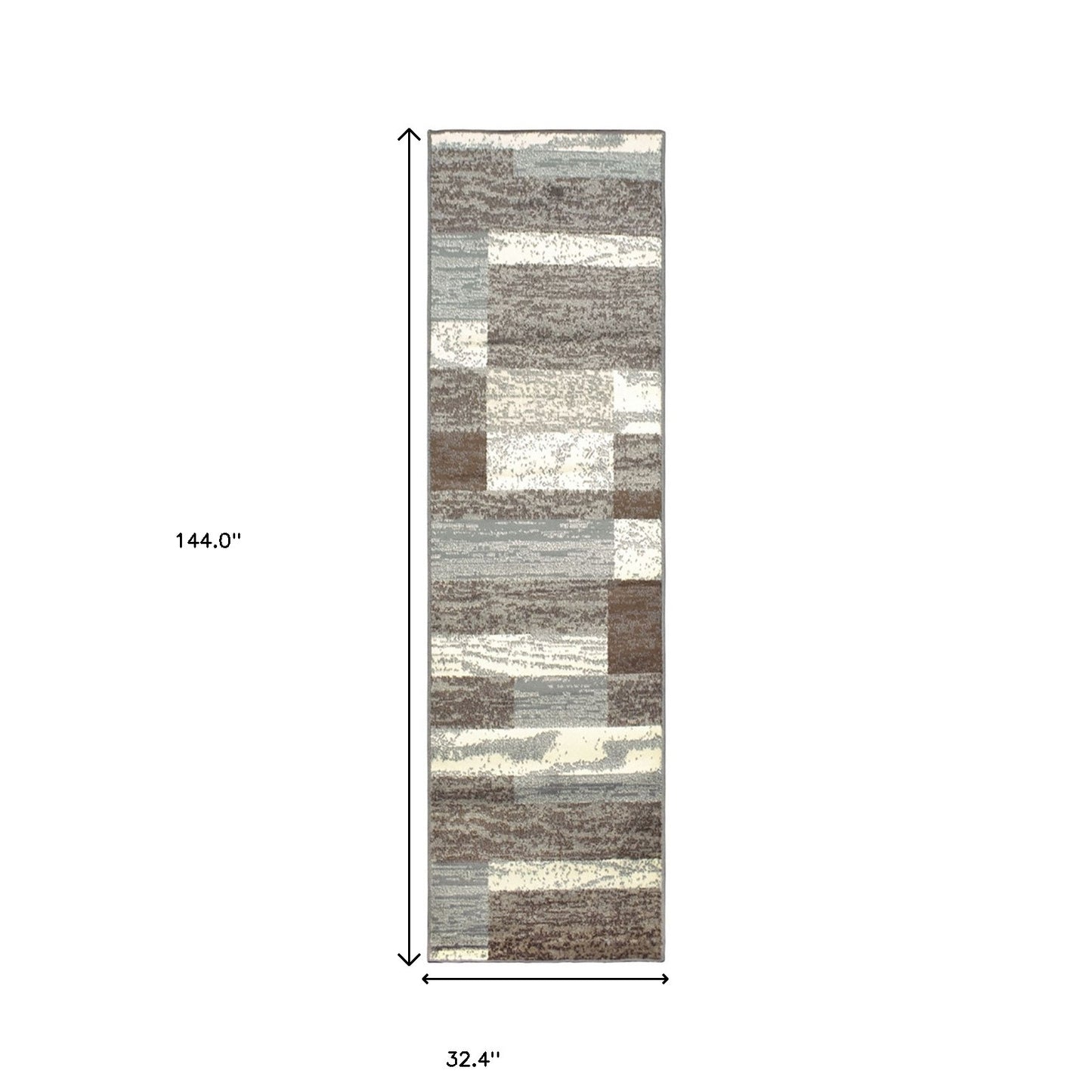 12' Light Blue and Ivory Patchwork Resistant Runner Rug