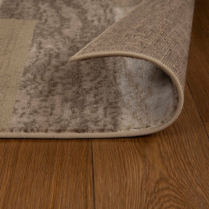 8' Beige Patchwork Power Loom Stain Resistant Runner Rug