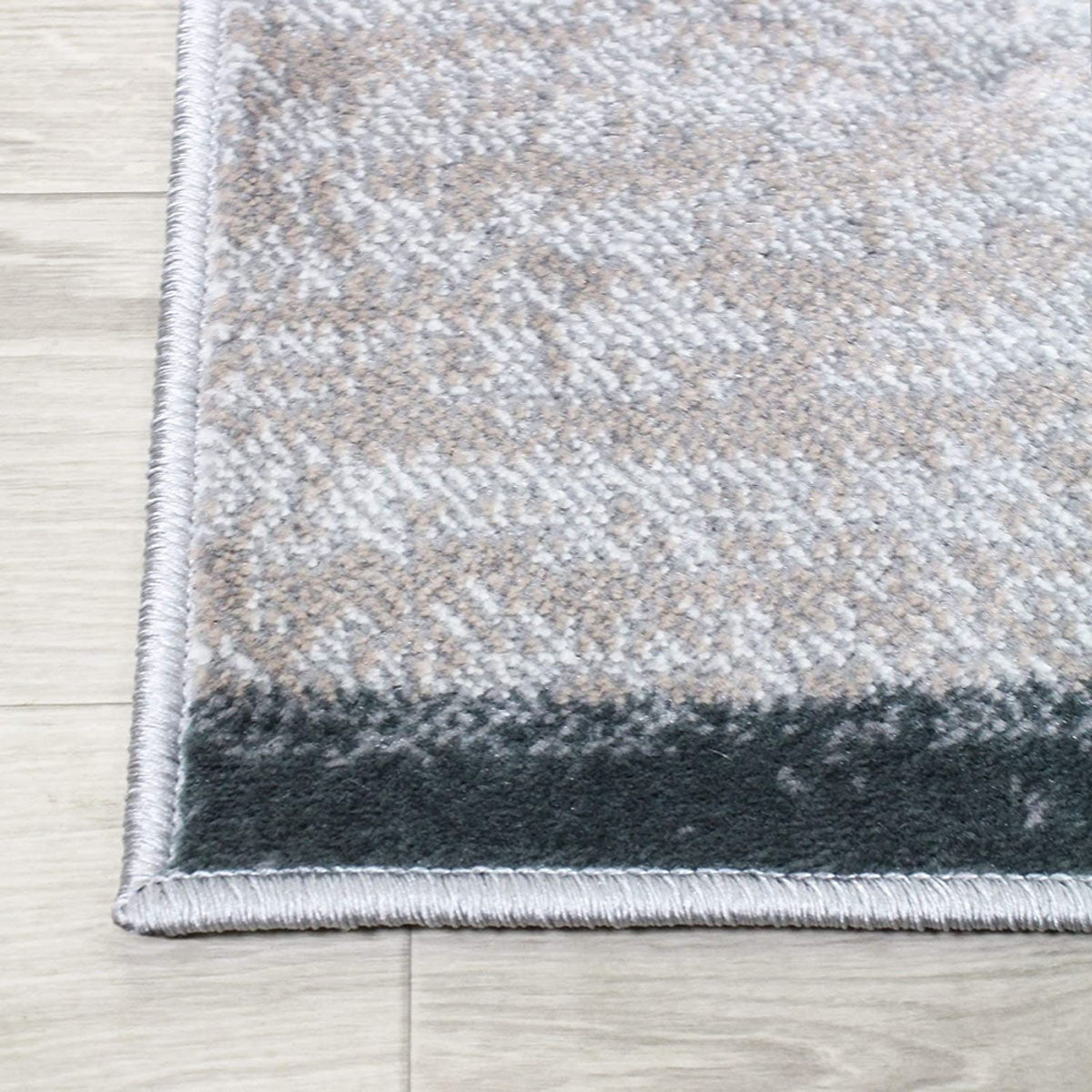 8' Blue And Taupe Patchwork Power Loom Stain Resistant Runner Rug