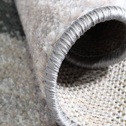 8' Blue And Taupe Patchwork Power Loom Stain Resistant Runner Rug