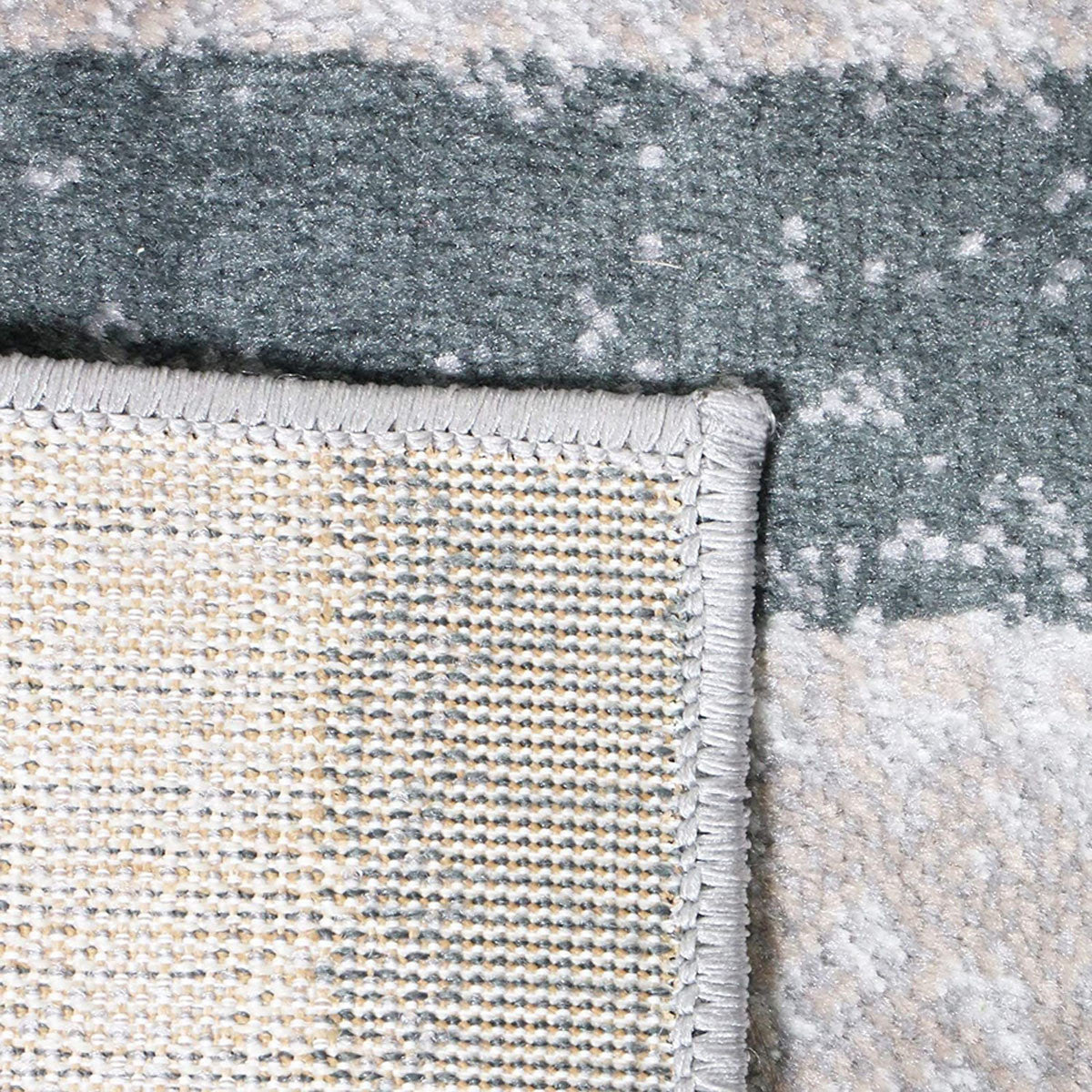 8' Blue And Taupe Patchwork Power Loom Stain Resistant Runner Rug