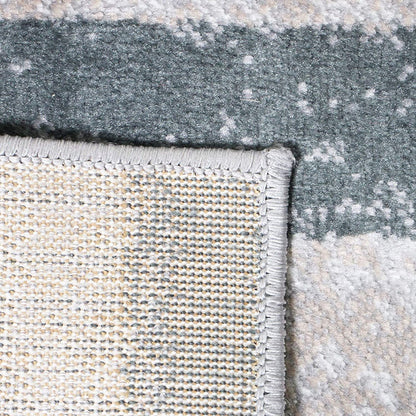 8' Blue And Taupe Patchwork Power Loom Stain Resistant Runner Rug