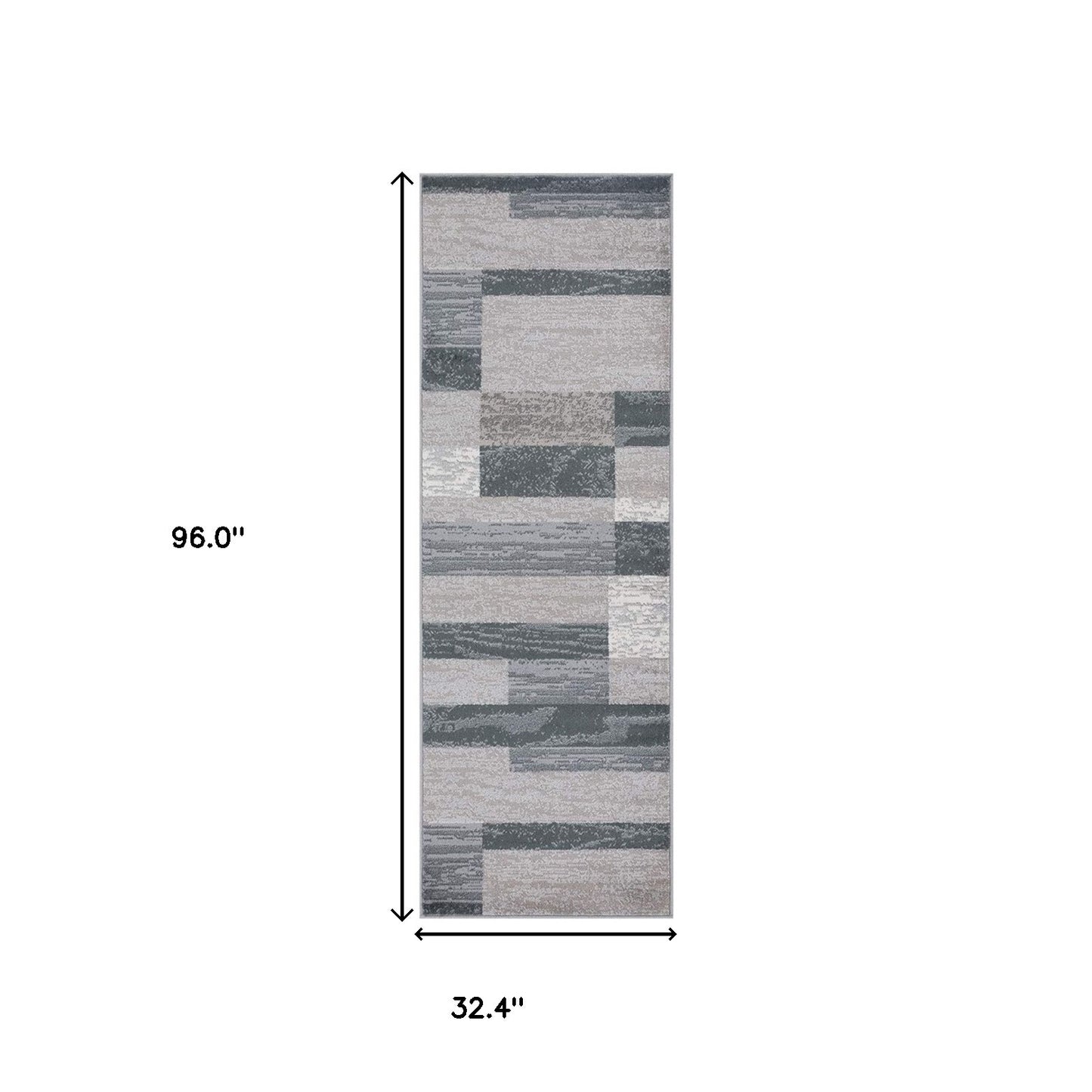 8' Blue And Taupe Patchwork Power Loom Stain Resistant Runner Rug