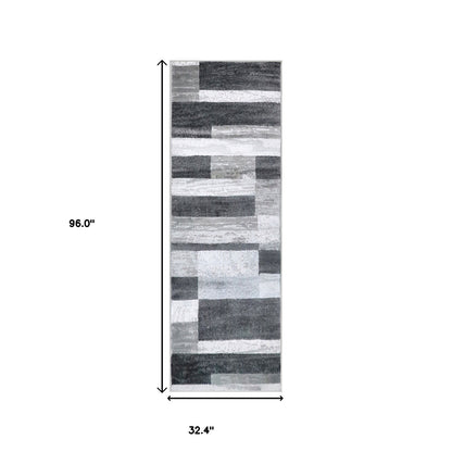 8' Charcoal Patchwork Power Loom Stain Resistant Runner Rug